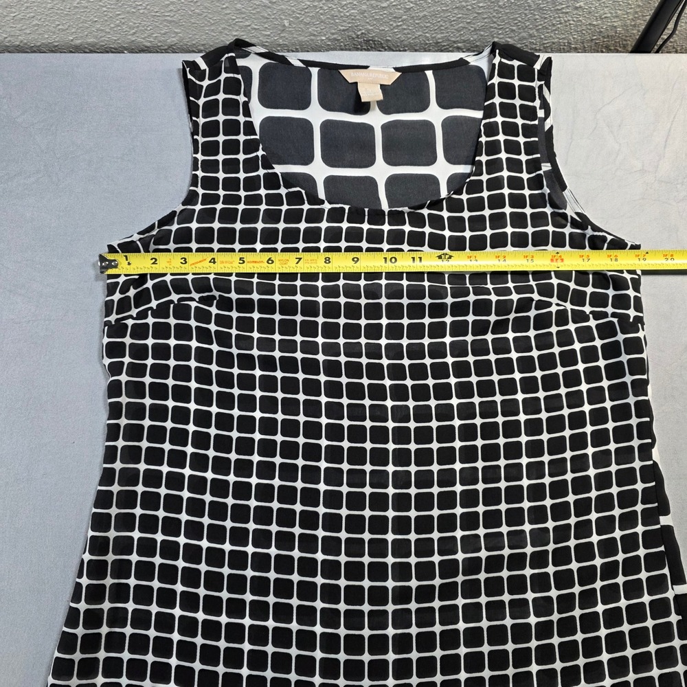 Banana Republic Womens Black White Geometric‎ Grid Sleeveless Sheer Blouse Top M - Picture 5 of 9